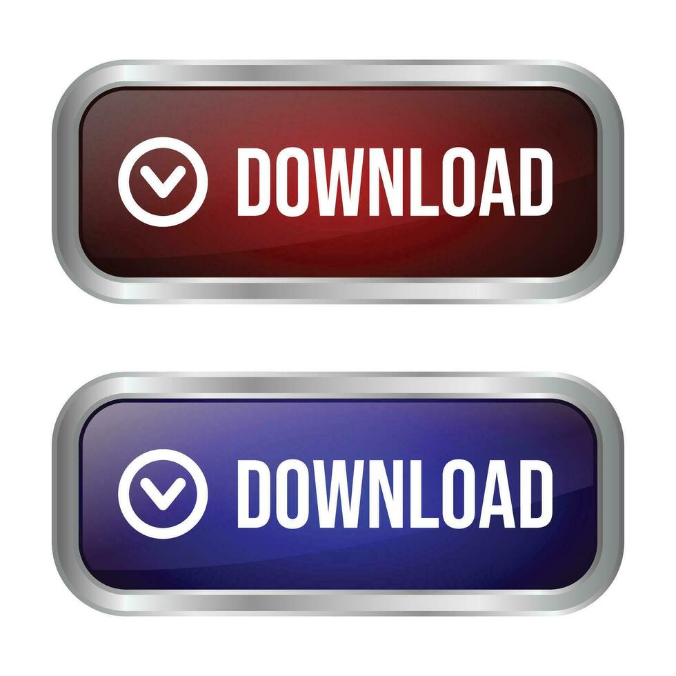 Scarica pulsante piatto con 3d realistico brillante pulsante per mobile applicazioni e sito web, Scarica freccia icona per progredire grafico elementi riflessione su bianca sfondo vettore