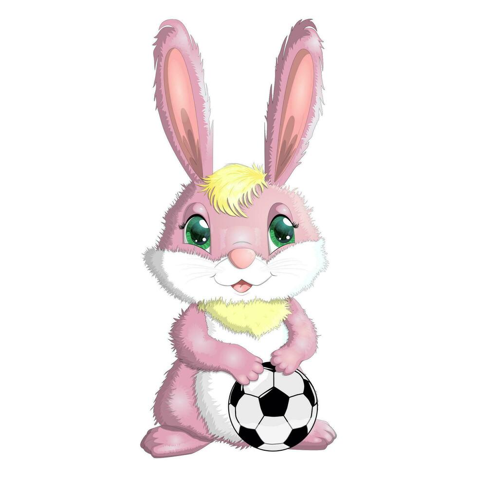 cartone animato coniglio, lepre con un' calcio sfera. carino infantile carattere, simbolo di 2023 nuovo Cinese anno vettore