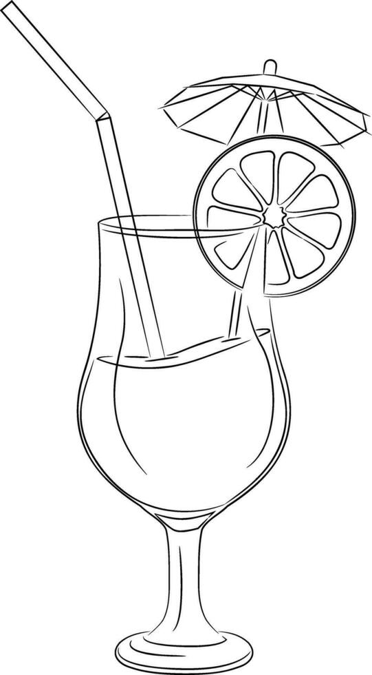 linea arte illustrazione di cocktail bicchiere con arancia bevanda vettore