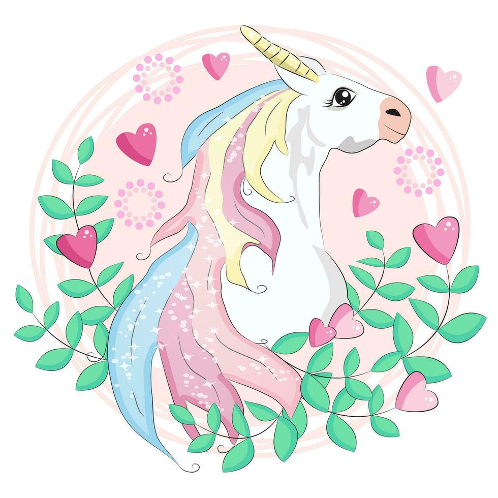 kawaii notte cielo composizione con unicorno Rose stelle e Luna mezzaluna isolato su come sfondo. festivo sfondo o saluto carta. pastello goth tavolozza. vettore