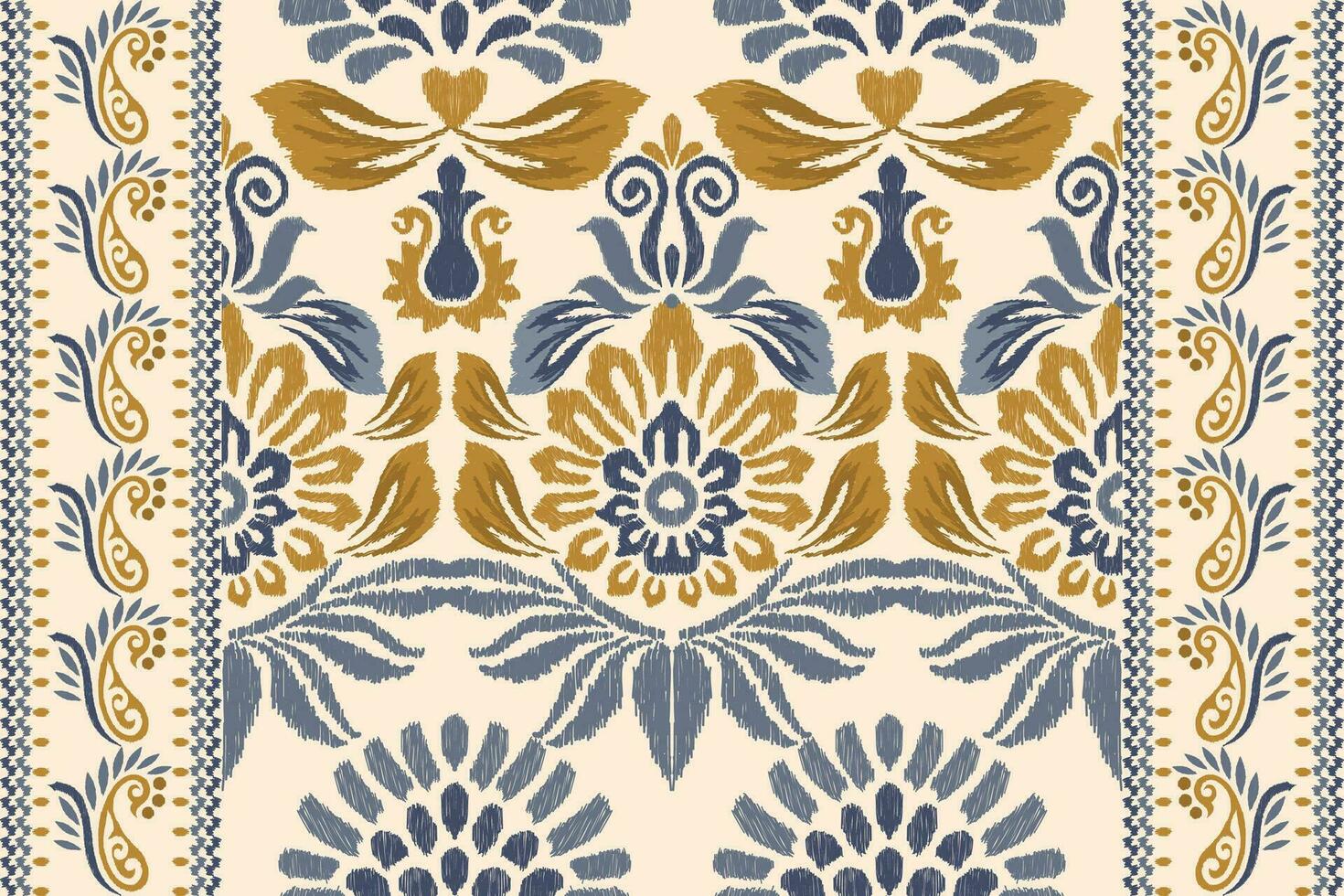 ikat floreale paisley ricamo su crema sfondo.ikat etnico orientale modello tradizionale.azteco stile astratto vettore illustrazione.disegno per trama, tessuto, abbigliamento, avvolgimento, decorazione, sciarpa, tappeto