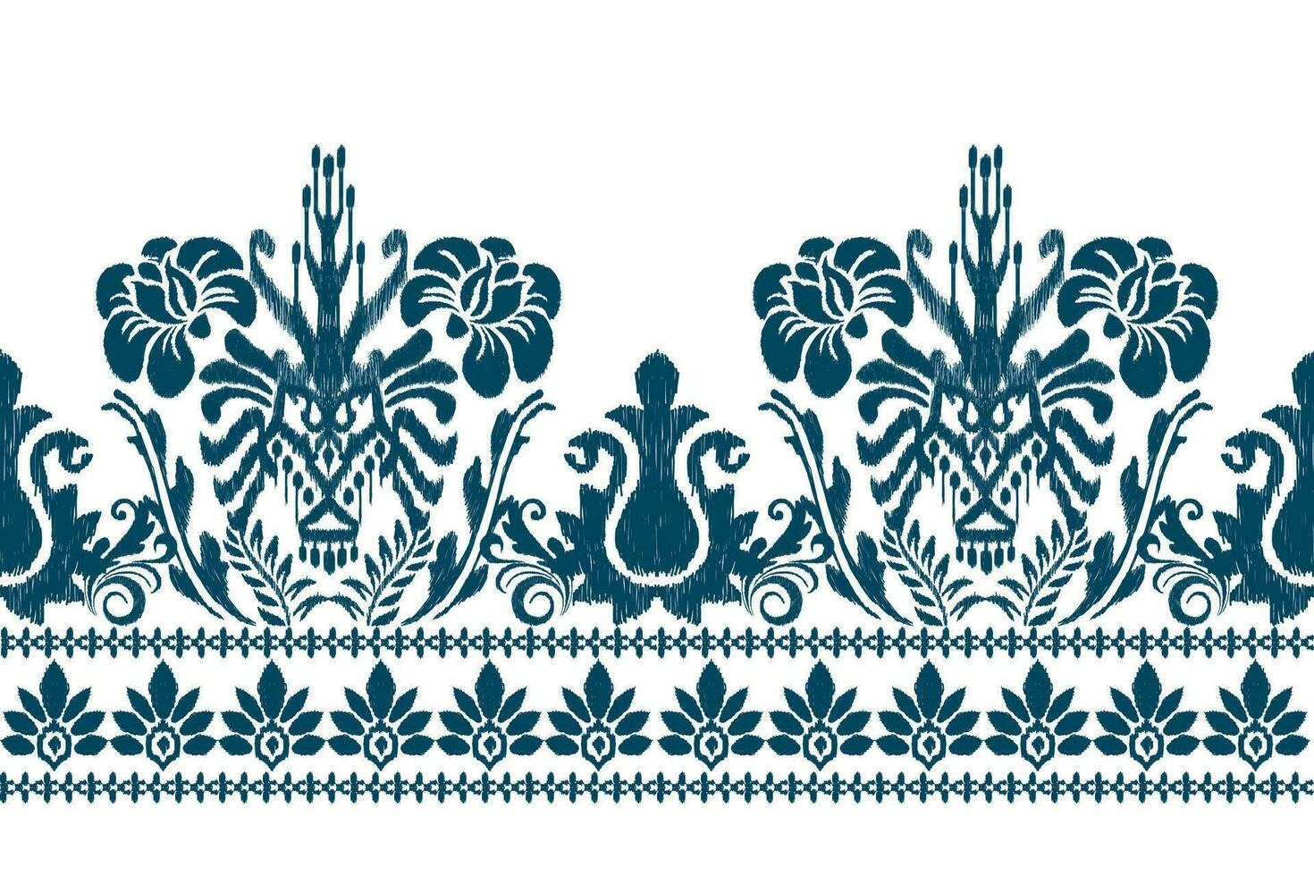 ikat floreale paisley ricamo.blu e bianca sfondo.ikat etnico orientale modello tradizionale.azteco stile astratto vettore illustrazione.disegno per trama, tessuto, abbigliamento, avvolgimento, decorazione, pareo