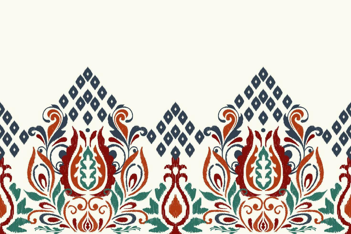 ikat floreale paisley ricamo su bianca sfondo.ikat etnico orientale modello tradizionale.azteco stile astratto vettore illustrazione.disegno per trama, tessuto, abbigliamento, avvolgimento, decorazione, pareo, sciarpa