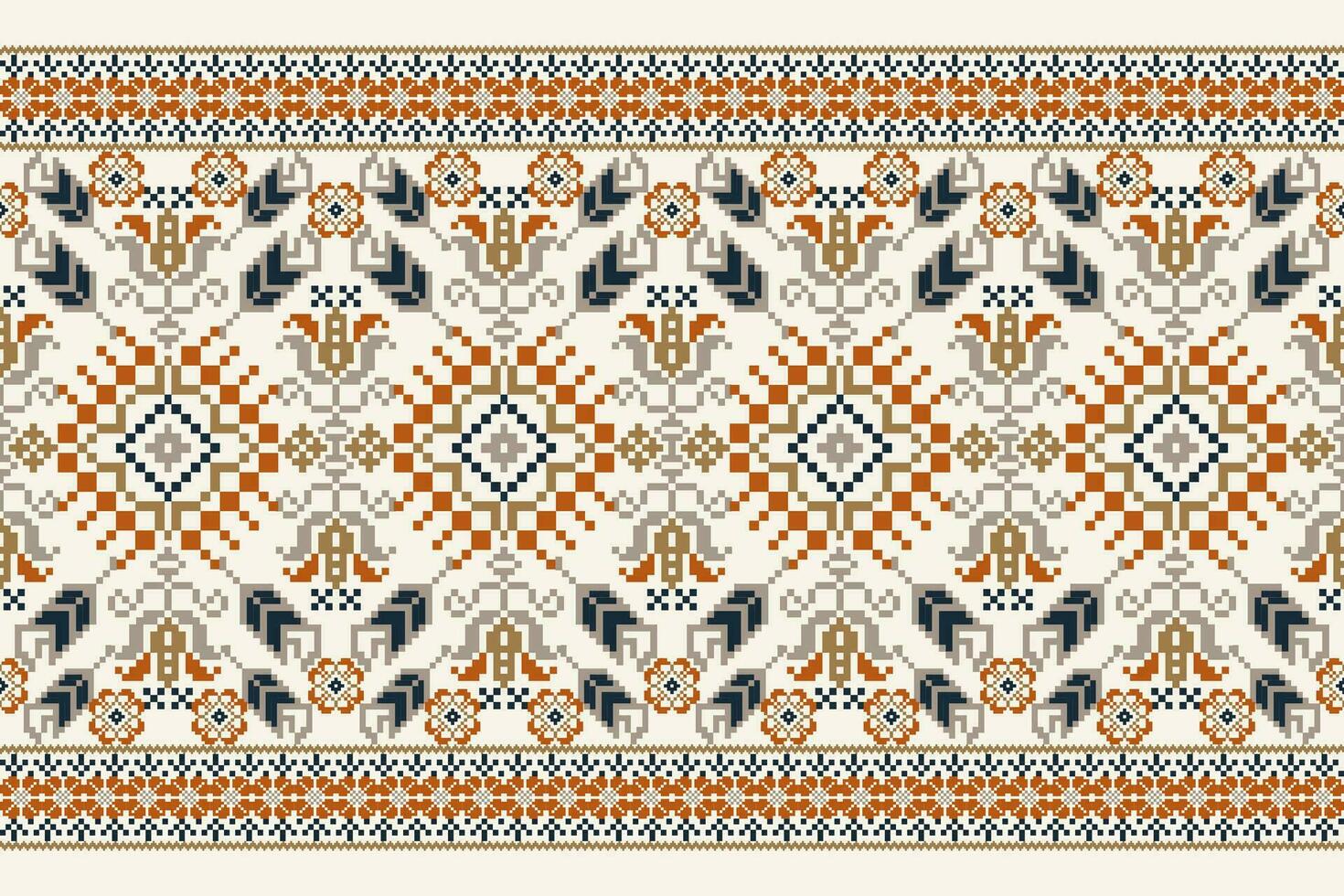 floreale attraversare punto ricamo su bianca sfondo.geometrico etnico orientale modello tradizionale.azteco stile astratto vettore illustrazione.disegno per trama, tessuto, abbigliamento, avvolgimento, decorazione, sciarpa.