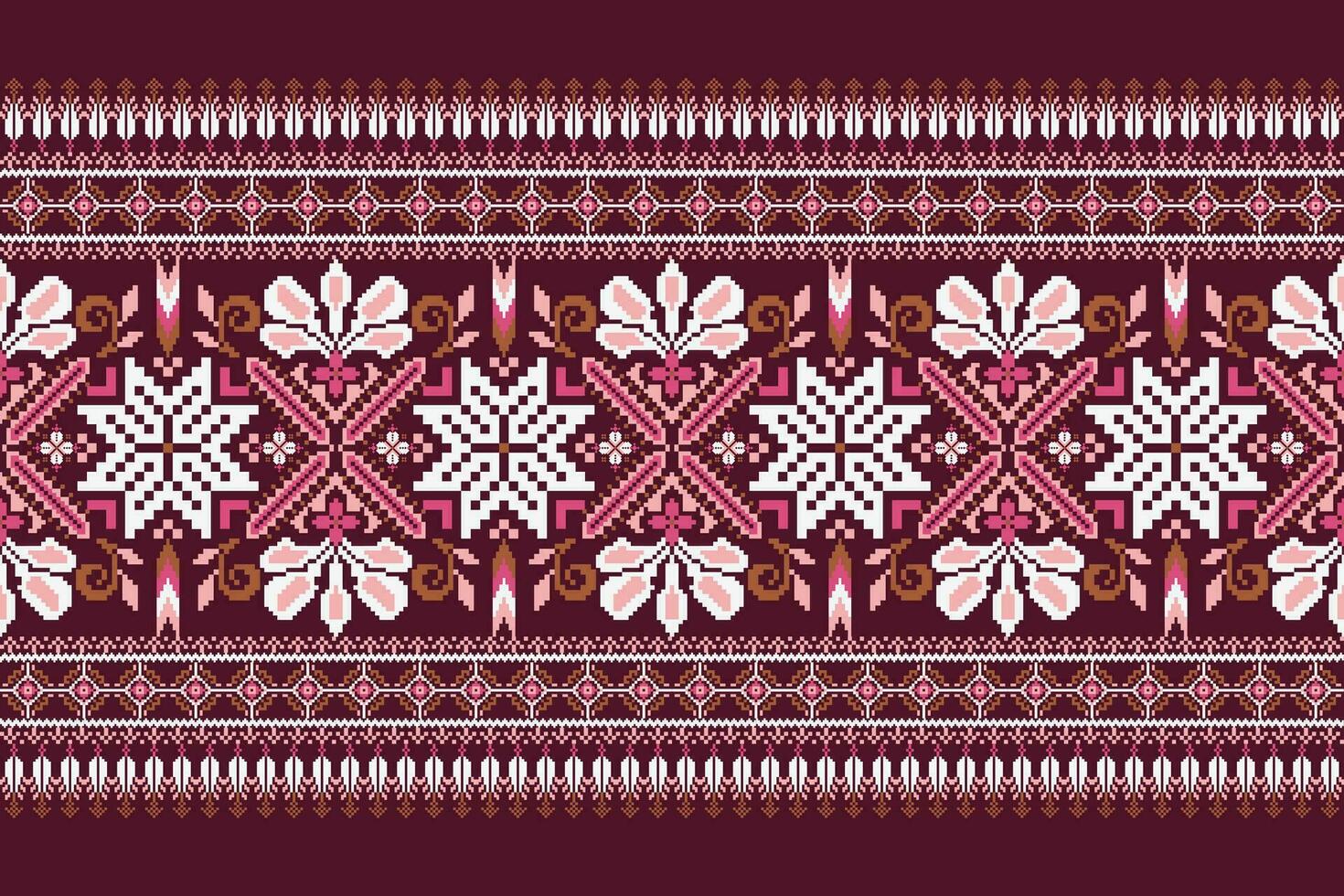 floreale attraversare punto ricamo su viola sfondo.geometrico etnico orientale modello tradizionale.azteco stile astratto vettore illustrazione.disegno per trama, tessuto, abbigliamento, avvolgimento, decorazione, sciarpa.