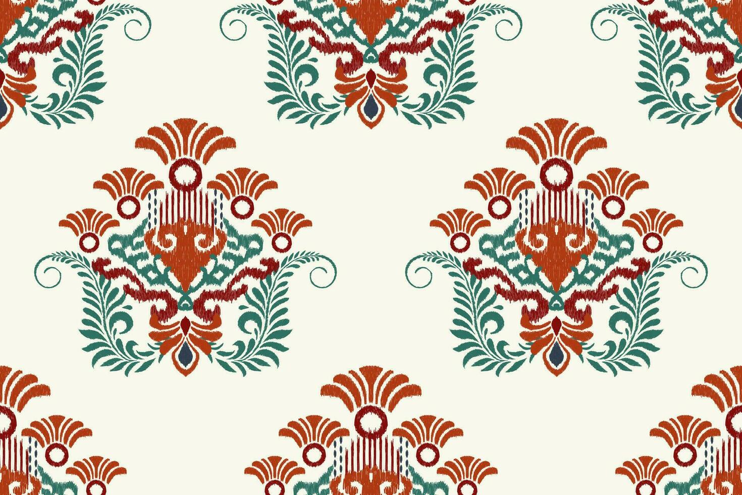 ikat floreale paisley ricamo su bianca sfondo.ikat etnico orientale senza soluzione di continuità modello tradizionale.azteco stile astratto vettore illustrazione.disegno per trama, tessuto, abbigliamento, avvolgimento, decorazione.