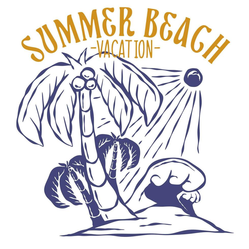 romantico estate spiaggia mano disegnato maglietta design distintivo logo vettore illustrazione per Stampa e arte