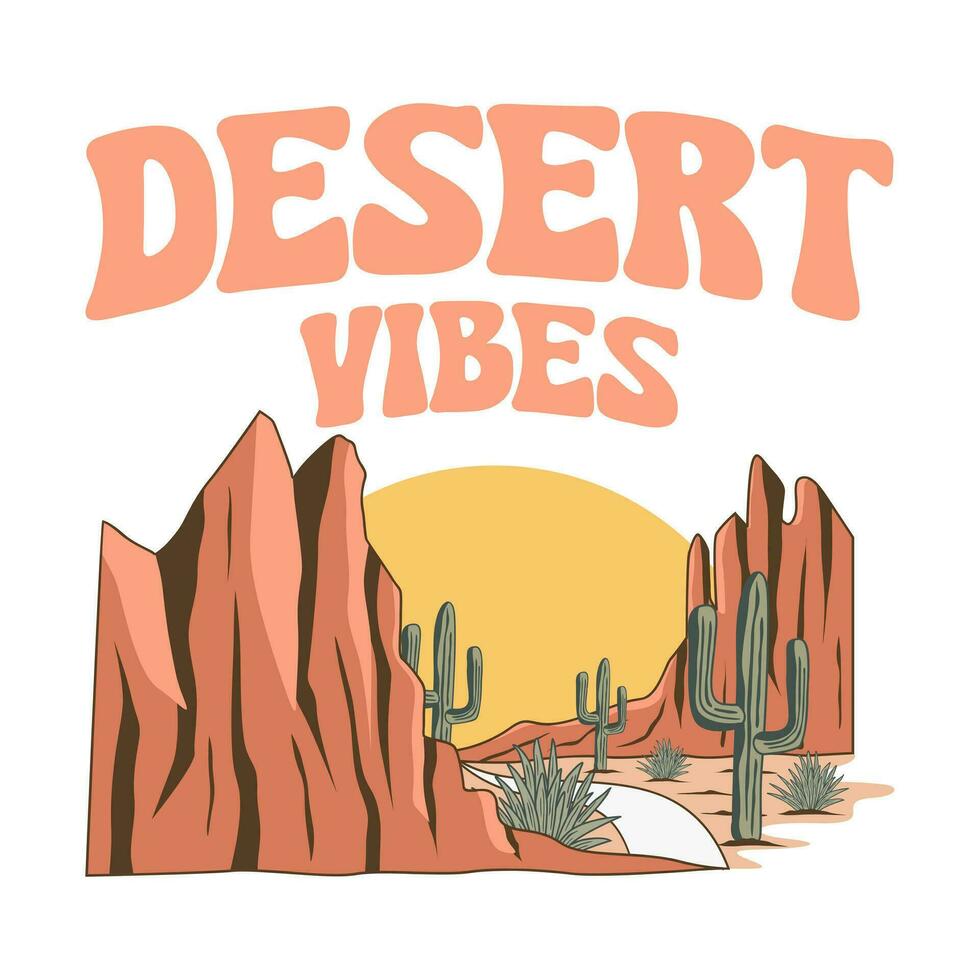 deserto vibrazioni, natura avventura maglietta design vettore, occidentale tramonto illustrazione vettore