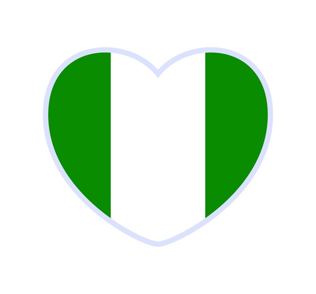 bandiera della nigeria a forma di cuore vettore