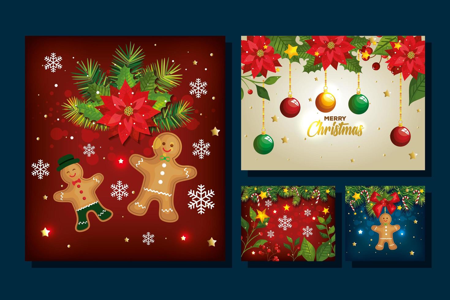 set di poster di buon natale con decorazioni vettore