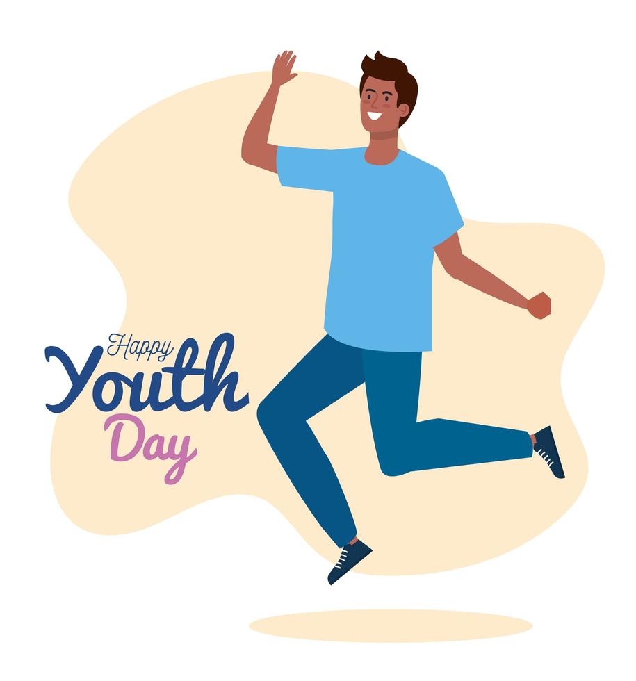 felice giornata della gioventù, giovane afro felice per la celebrazione della giornata della gioventù vettore