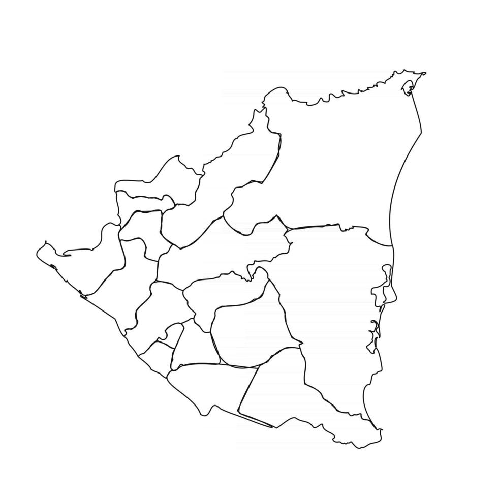 scarabocchiare la mappa del nicaragua con gli stati vettore