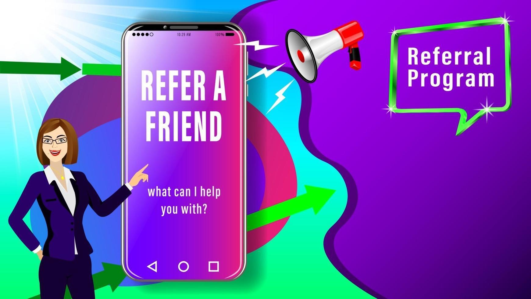 programma di riferimento donna con smartphone vettore