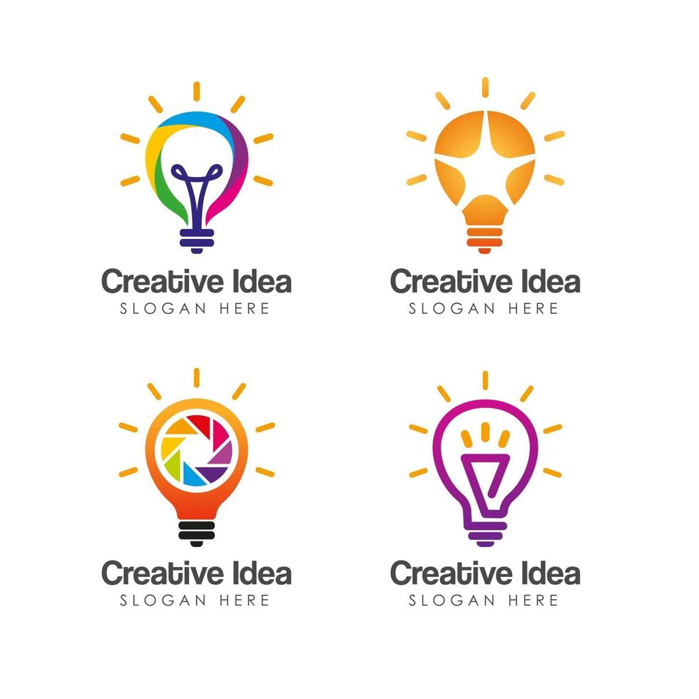 modello di progettazione del logo dell'idea creativa con il design del simbolo dell'icona della lampadina vettore