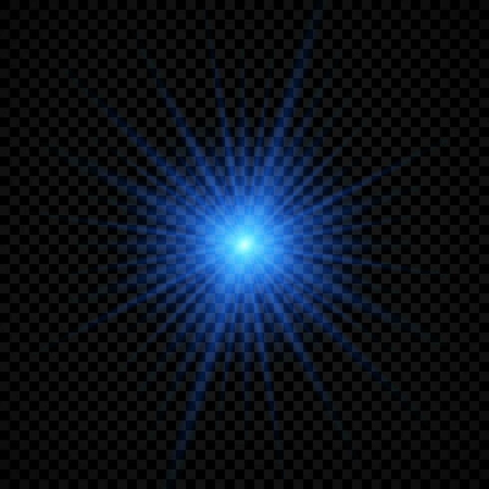 leggero effetto di lente razzi. blu raggiante luci starburst effetti con scintille vettore