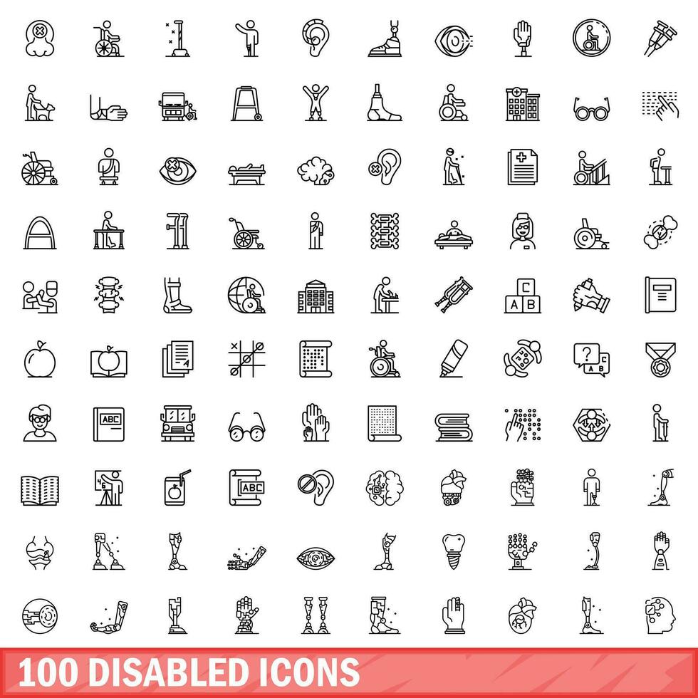 100 Disabilitato icone impostare, schema stile vettore