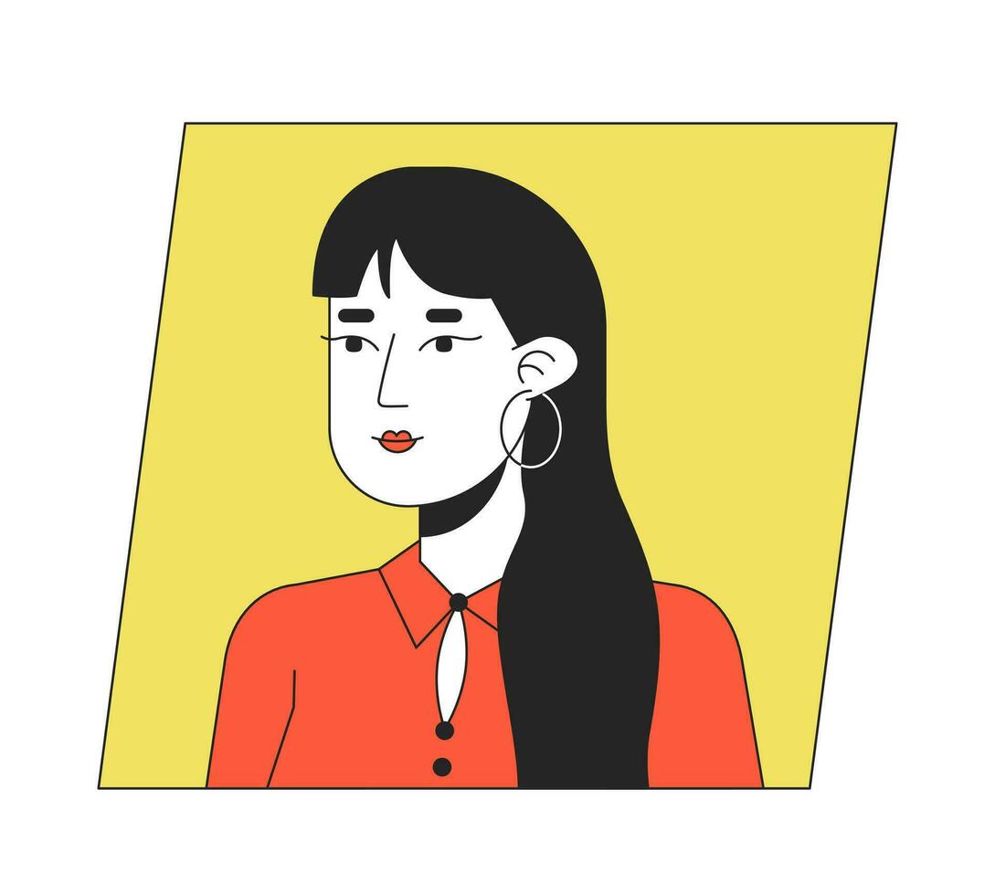 attraente asiatico adulto donna piatto colore cartone animato avatar icona. modificabile 2d utente ritratto lineare illustrazione. isolato vettore viso profilo clipart. immagine utente, persona testa e le spalle