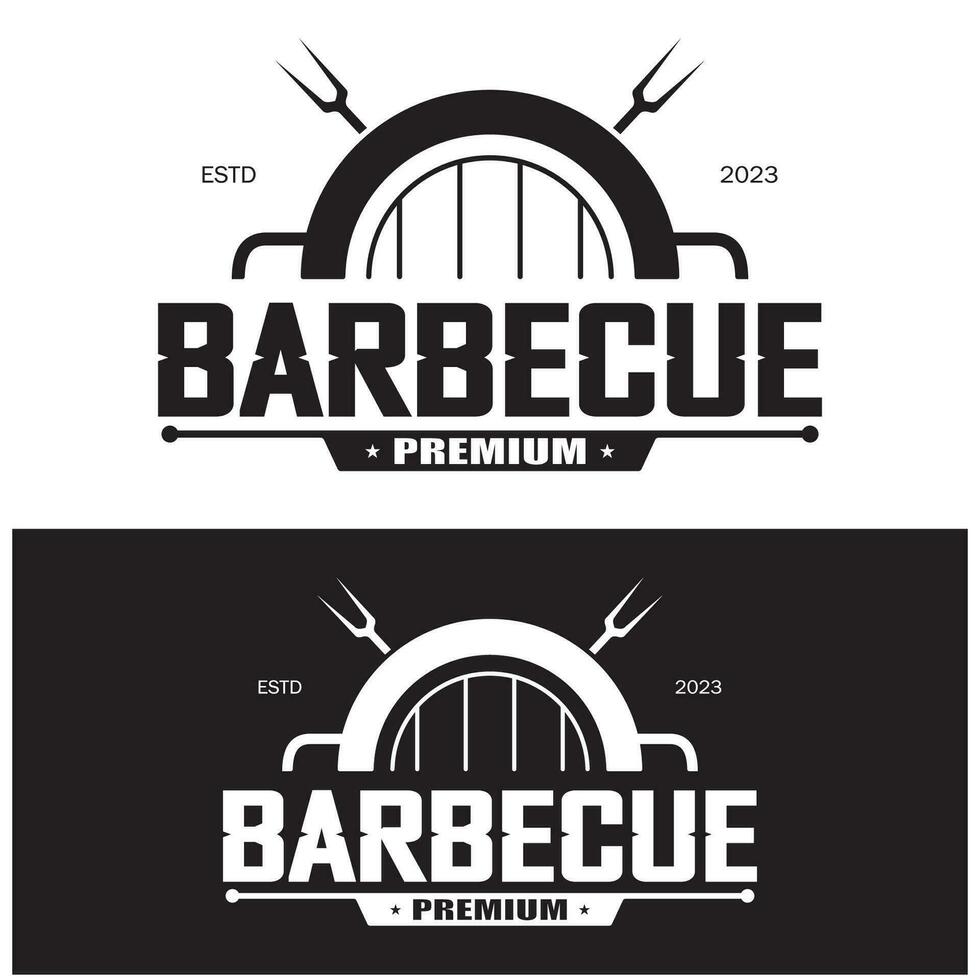 semplice barbecue Vintage ▾ caldo griglia, con attraversato fiamme e spatola. logo per ristorante, distintivo, bar e bar.vettore vettore