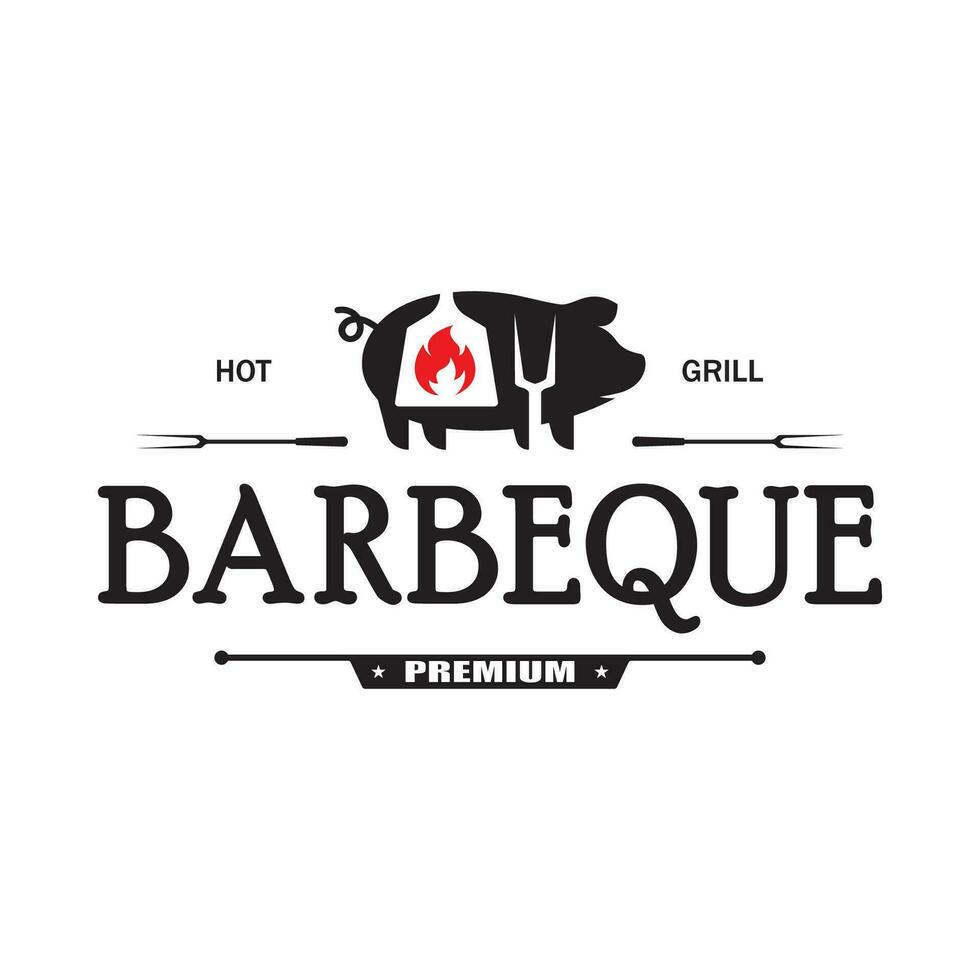 semplice barbecue Vintage ▾ caldo griglia, con attraversato fiamme e spatola. logo per ristorante, distintivo, bar e bar.vettore vettore