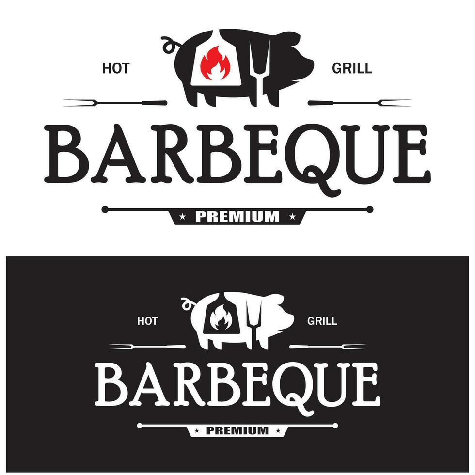 semplice barbecue Vintage ▾ caldo griglia, con attraversato fiamme e spatola. logo per ristorante, distintivo, bar e bar.vettore vettore