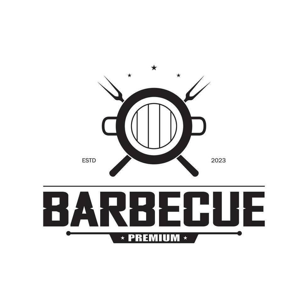 semplice barbecue Vintage ▾ caldo griglia, con attraversato fiamme e spatola. logo per ristorante, distintivo, bar e bar.vettore vettore