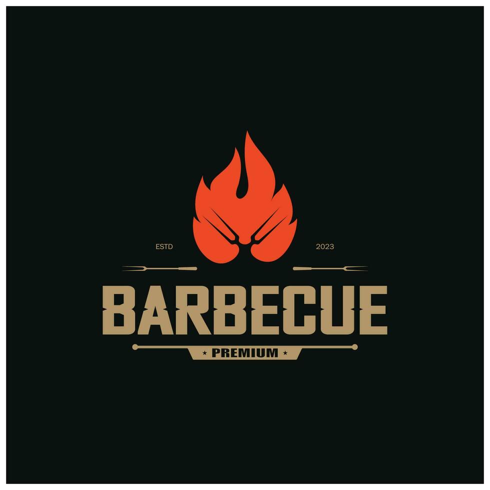 semplice barbecue Vintage ▾ caldo griglia, con attraversato fiamme e spatola. logo per ristorante, distintivo, bar e bar.vettore vettore