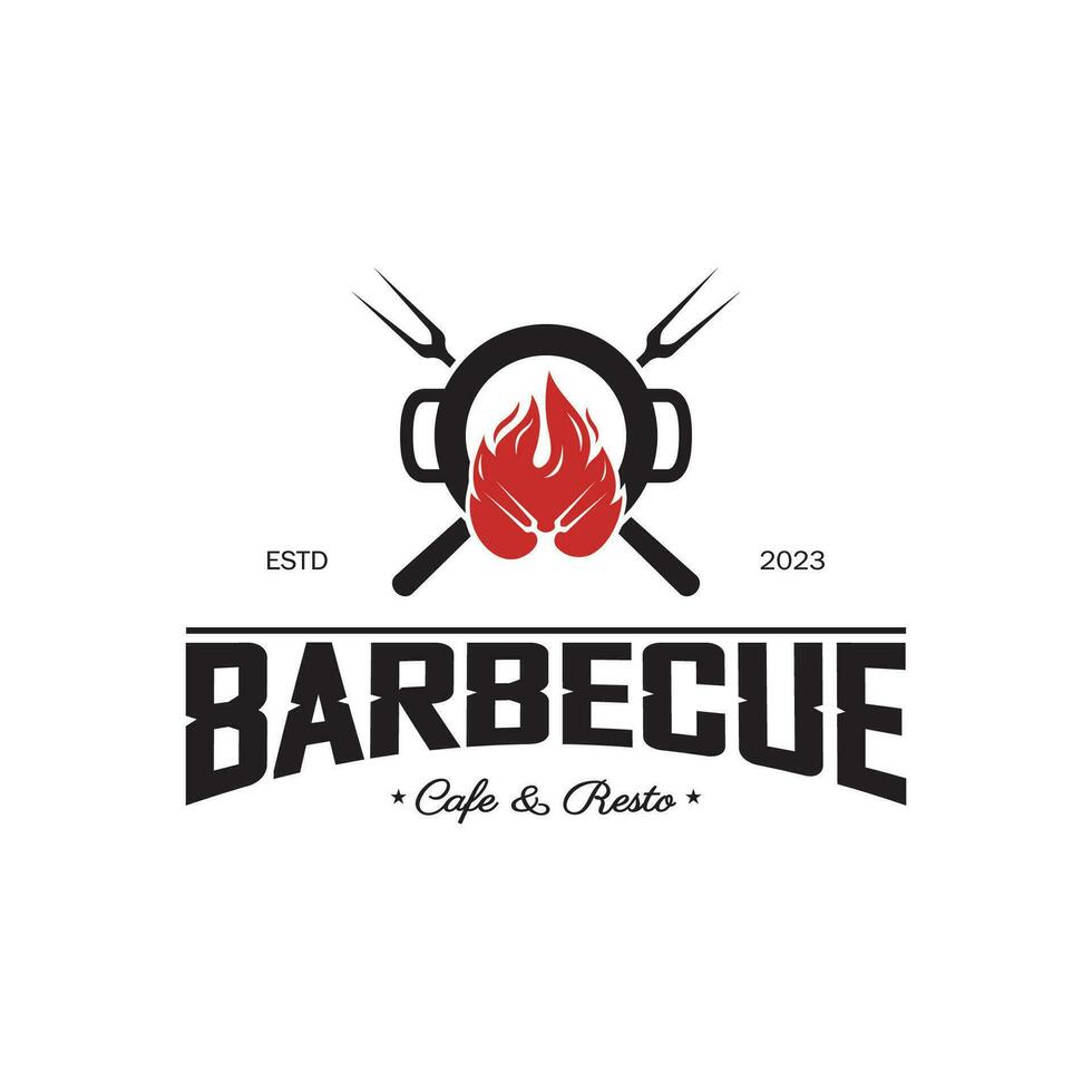 semplice barbecue Vintage ▾ caldo griglia, con attraversato fiamme e spatola. logo per ristorante, distintivo, bar e bar.vettore vettore