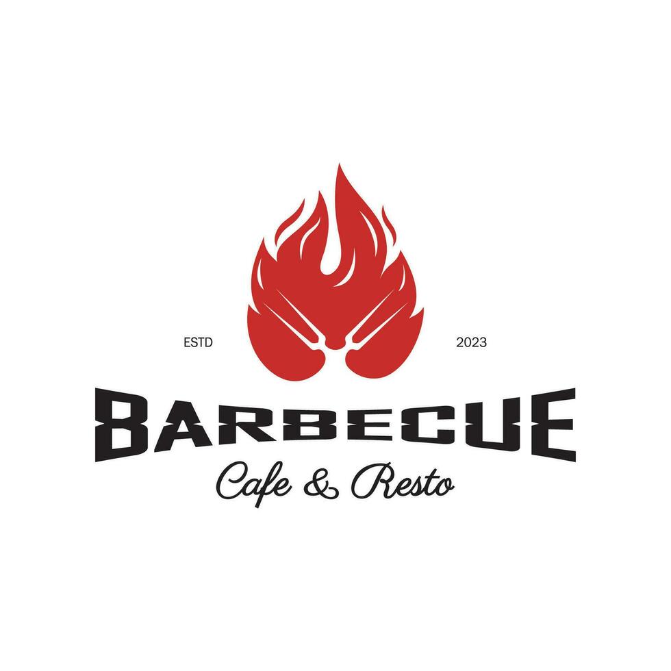 semplice barbecue Vintage ▾ caldo griglia, con attraversato fiamme e spatola. logo per ristorante, distintivo, bar e bar.vettore vettore