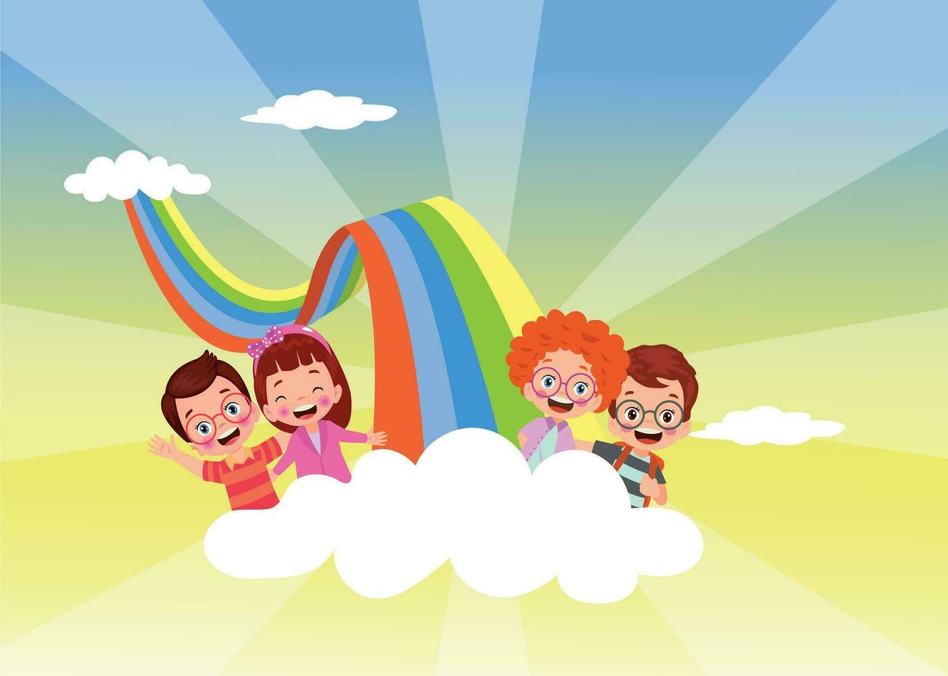 contento bambini su arcobaleno. vettore illustrazione isolato su un' bianca sfondo.