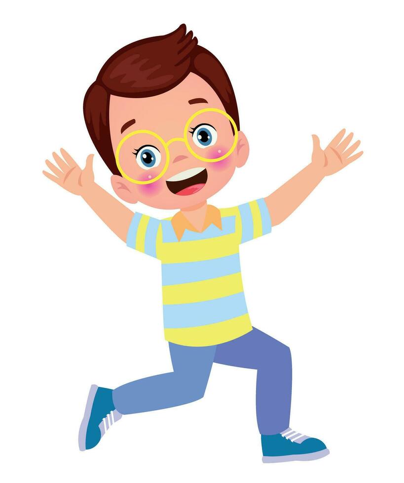 salto bambini. contento divertente bambini giocando e salto nel diverso azione pose formazione scolastica poco squadra vettore personaggi. illustrazione di bambini e bambini divertimento e Sorridi