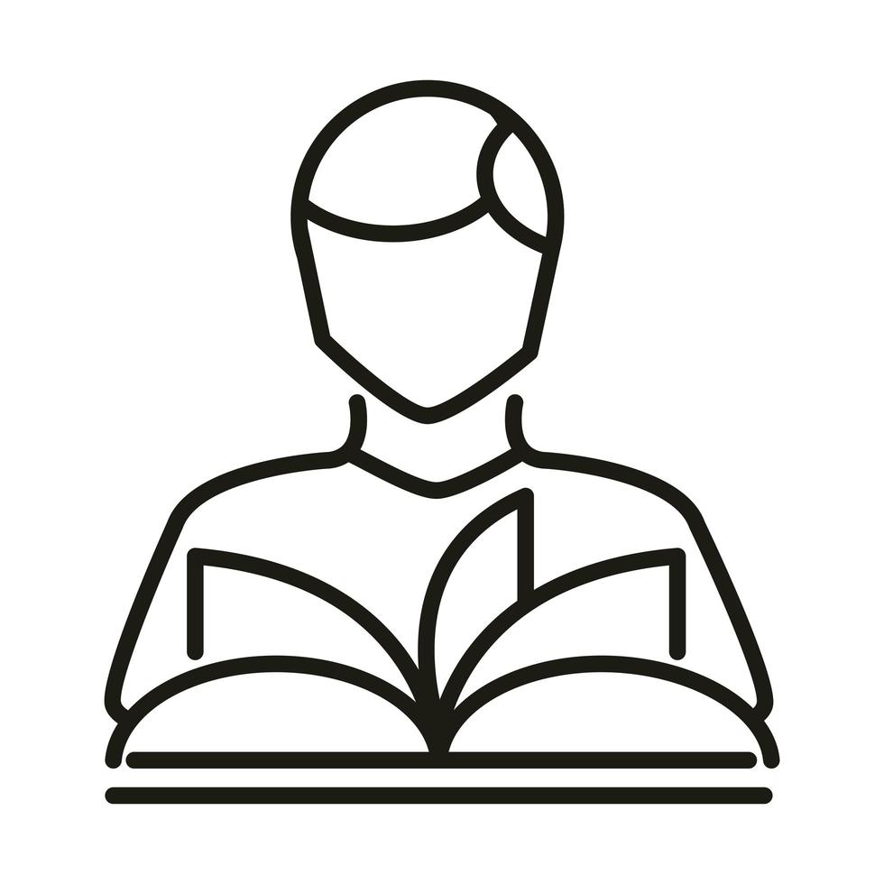 avatar che legge un libro online educazione e sviluppo icona stile linea elearning e vettore