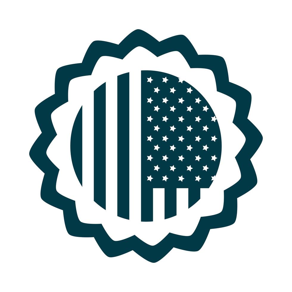 felice giorno dell'indipendenza bandiera americana distintivo commemorativo celebrazione icona stile silhouette vettore