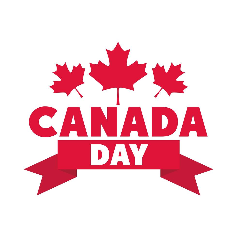 Canada day lettering foglie d'acero celebrazione del nastro icona stile piatto vettore