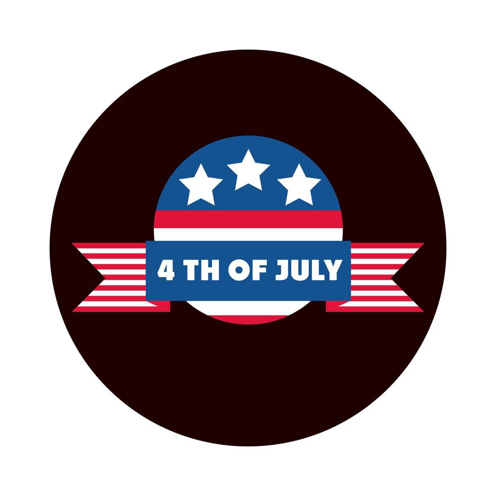 4 luglio, giorno dell'indipendenza, celebrazione della democrazia americana, blocco distintivo e icona di stile piatto vettore