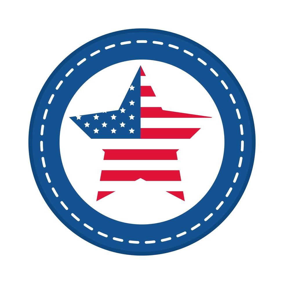 Bandiera americana del giorno dell'indipendenza del 4 luglio nell'icona di stile piatto delle insegne nazionali della stella vettore