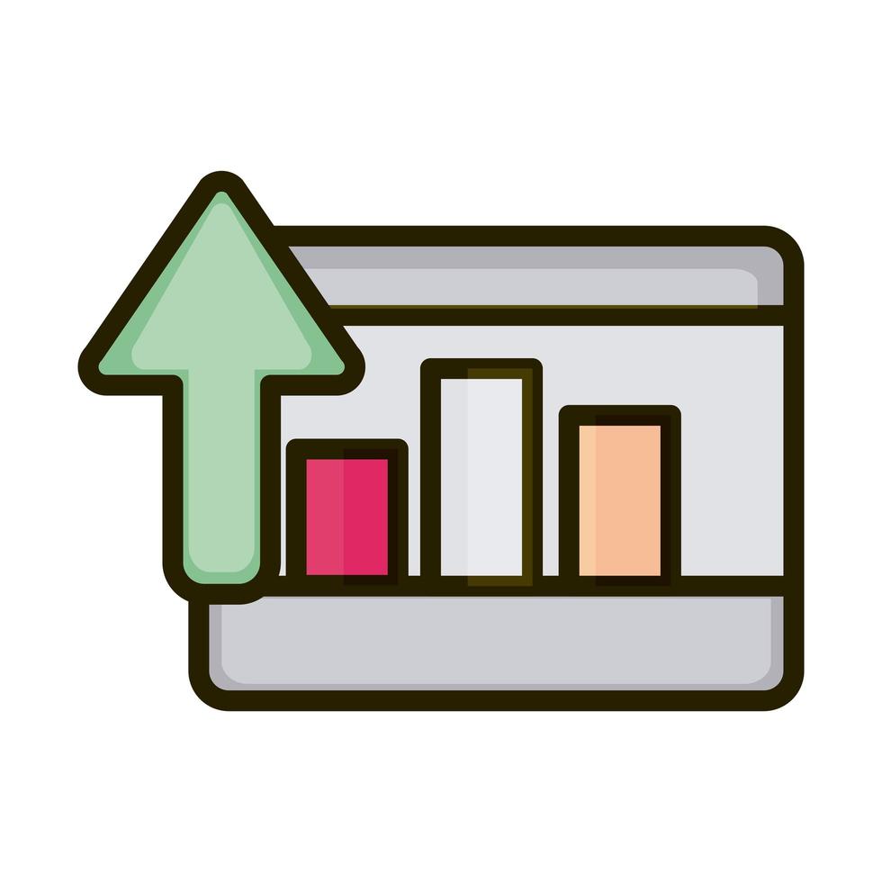 diagramma statistiche tablet freccia verso l'alto linea di investimento finanziario aziendale e icona di riempimento vettore