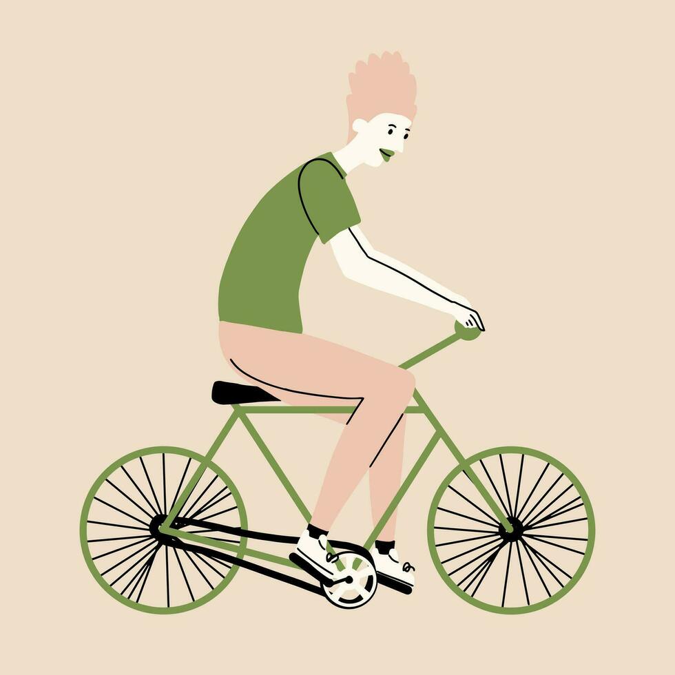 il ragazza cavalcate un' bicicletta. eco-friendly modalità di trasporto. vettore illustrazione nel mano disegnato stile