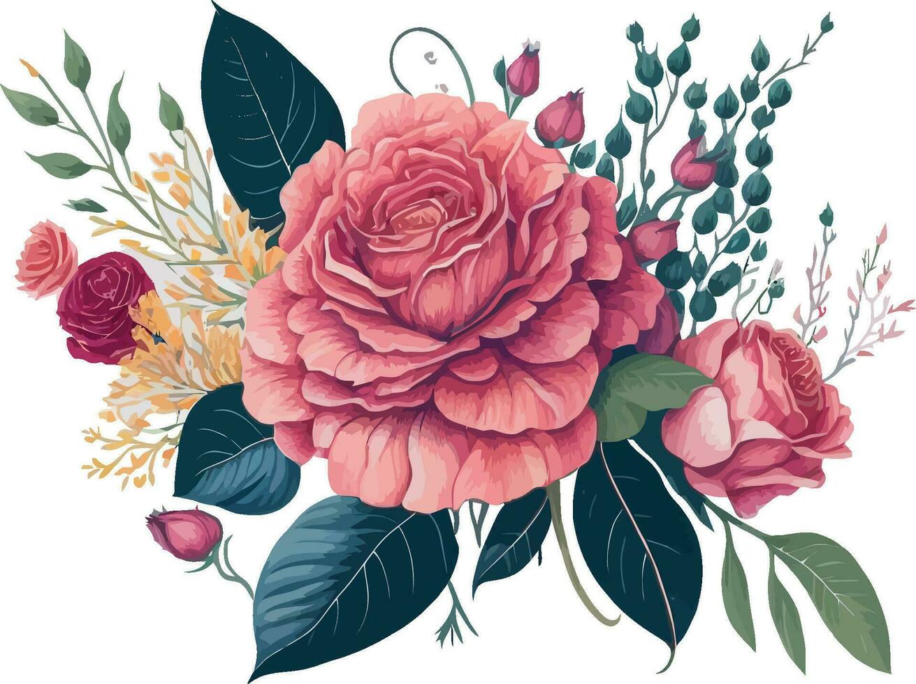 rosa fiore preparativi acquerello mano dipinto mazzo vettore