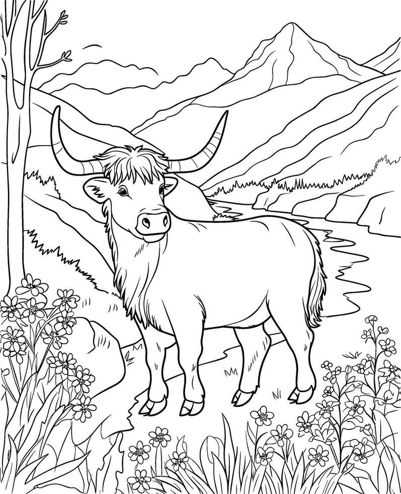 montanaro mucca colorazione pagina per bambini vettore