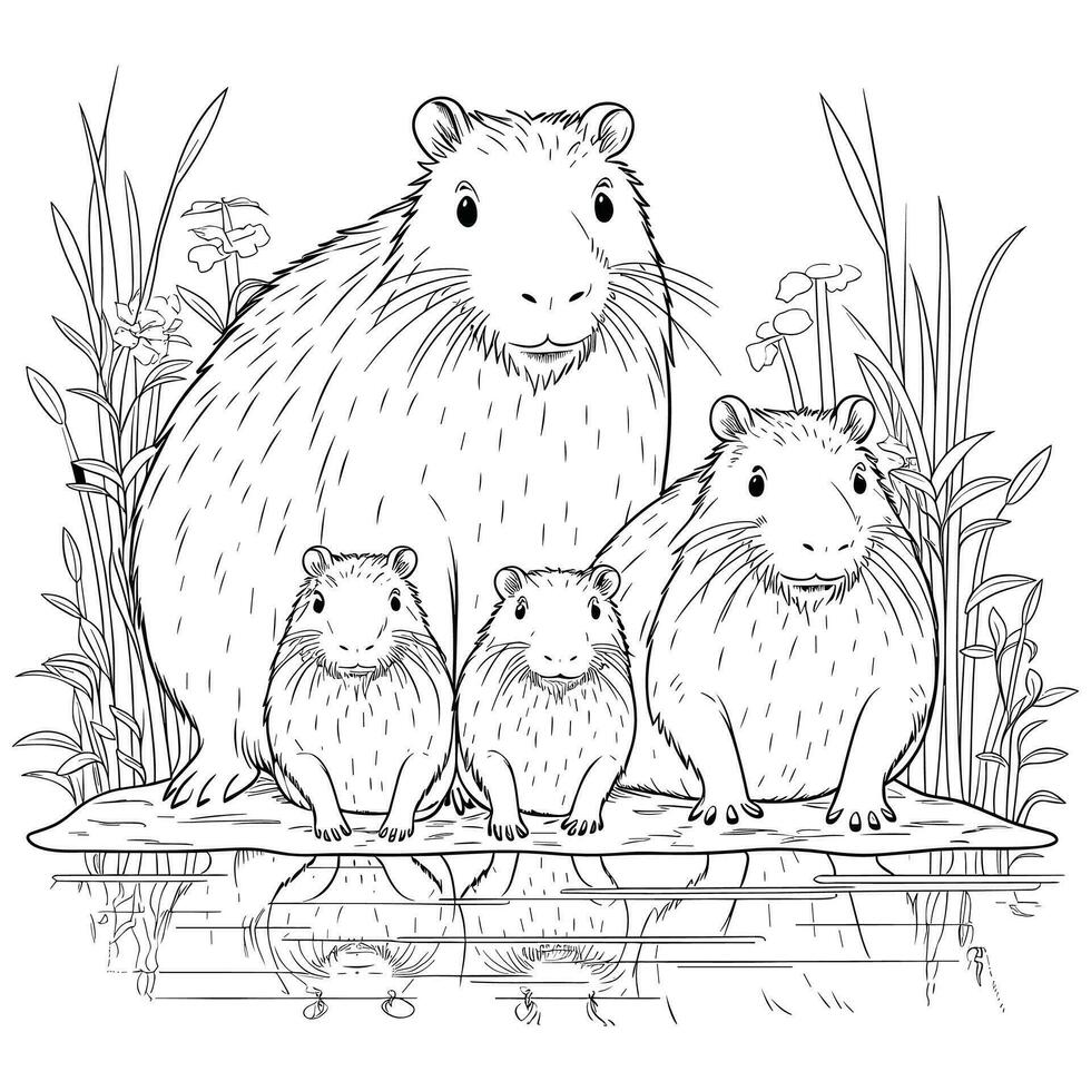 capibara bambini colorazione pagina linea arte vettore