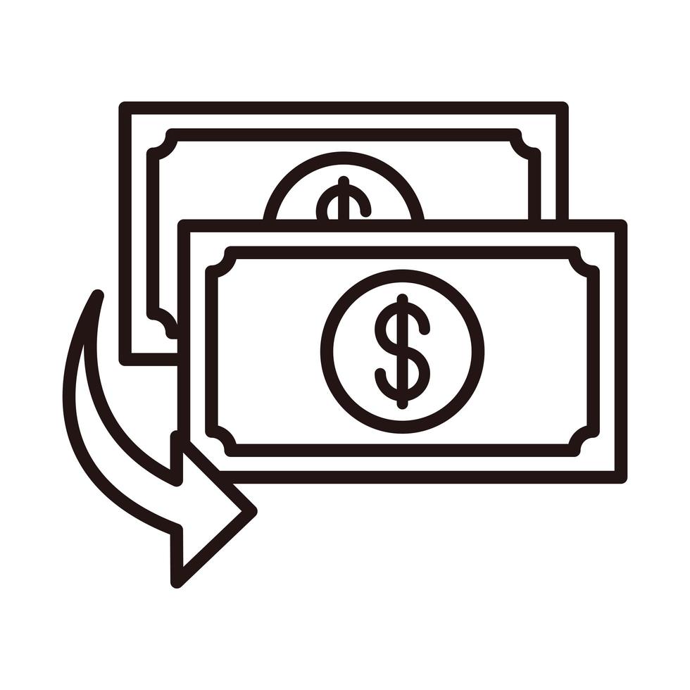 cambio di denaro acquisto di banconote o pagamento icona di stile linea di mobile banking vettore