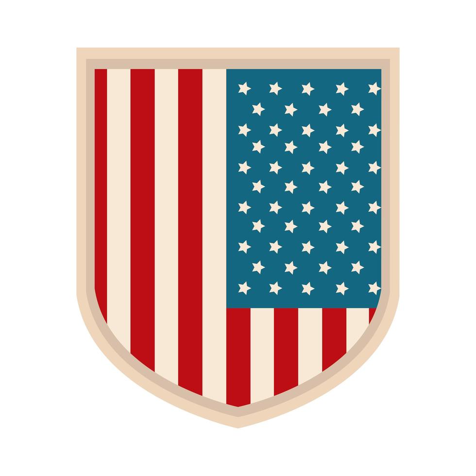 felice giorno dell'indipendenza bandiera americana scudo libertà patriottismo stile piatto icona vettore