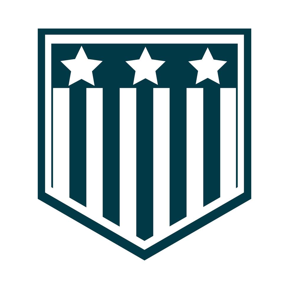 felice giorno dell'indipendenza scudo con icona di stile silhouette design patriottico bandiera americana vettore