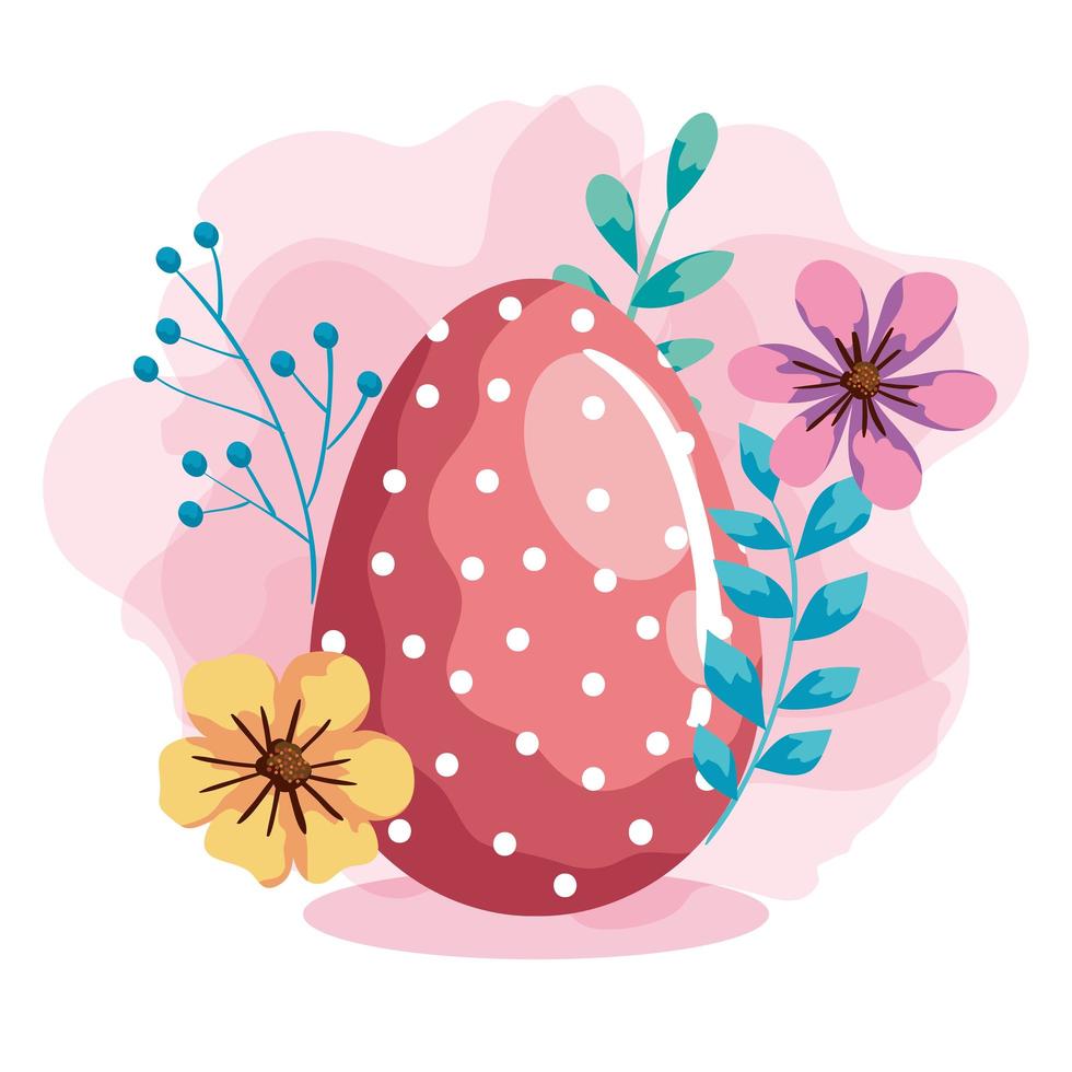 uovo di Pasqua con decorazione di fiori e foglie vettore