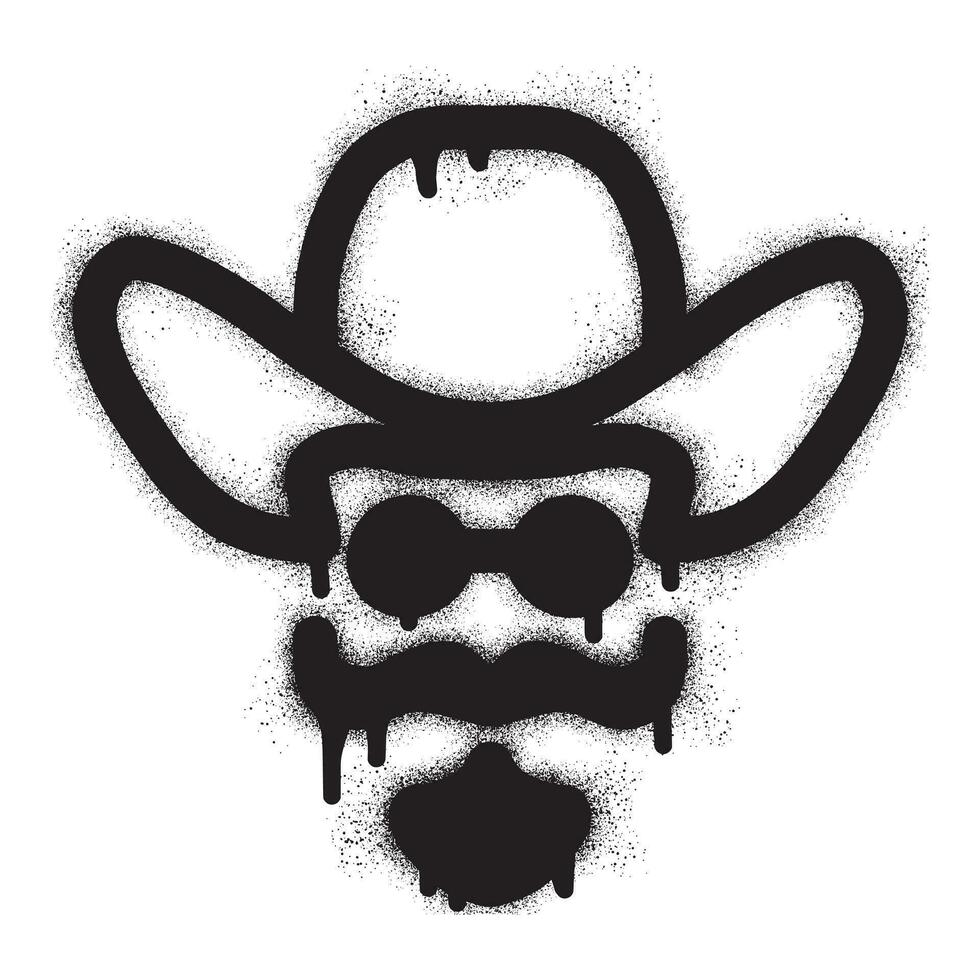 graffiti cowboy cappello, baffi e occhiali da sole con nero spray dipingere vettore