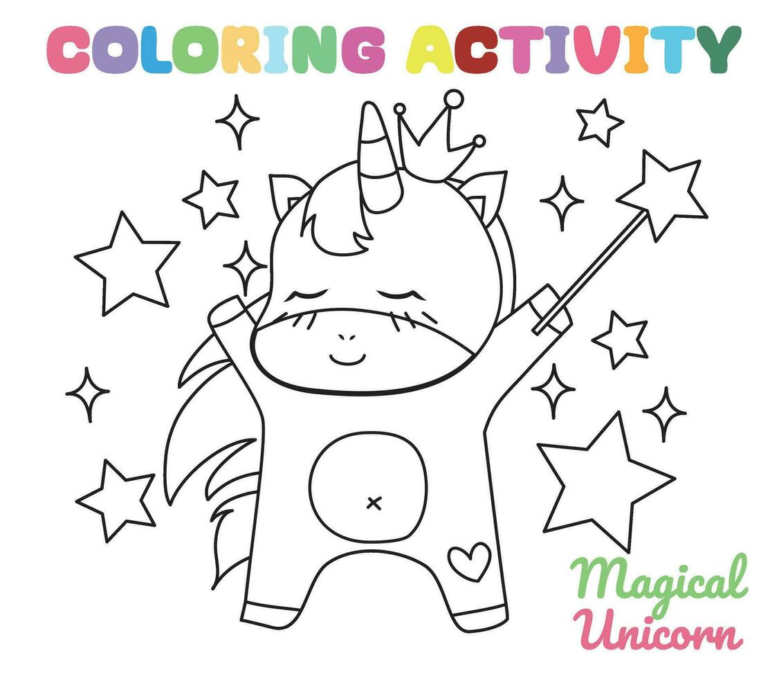 colorazione unicorno foglio di lavoro pagina. divertimento attività per bambini. educativo stampabile colorazione foglio di lavoro. colorazione attività per bambini. vettore illustrazione.