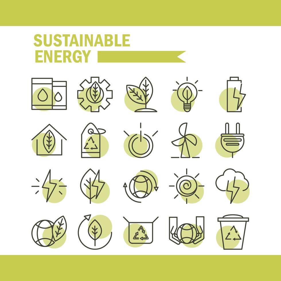 energia sostenibile alternativa ecologia rinnovabile icone imposta icona stile linea vettore
