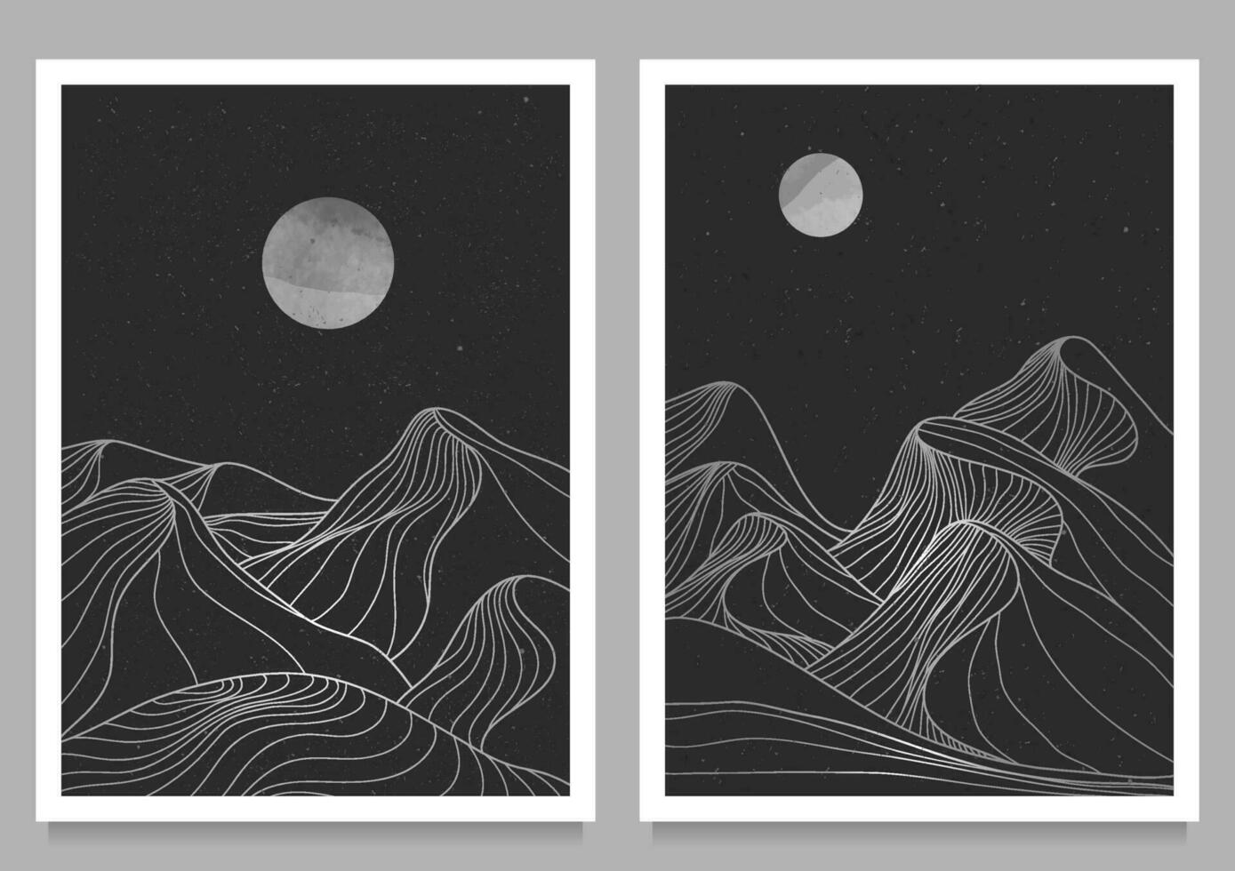 impostato di creativo minimalista moderno linea arte Stampa. astratto montagna contemporaneo estetico sfondi paesaggi. con montagna, colline, deserto, orizzonte, Luna. vettore illustrazioni