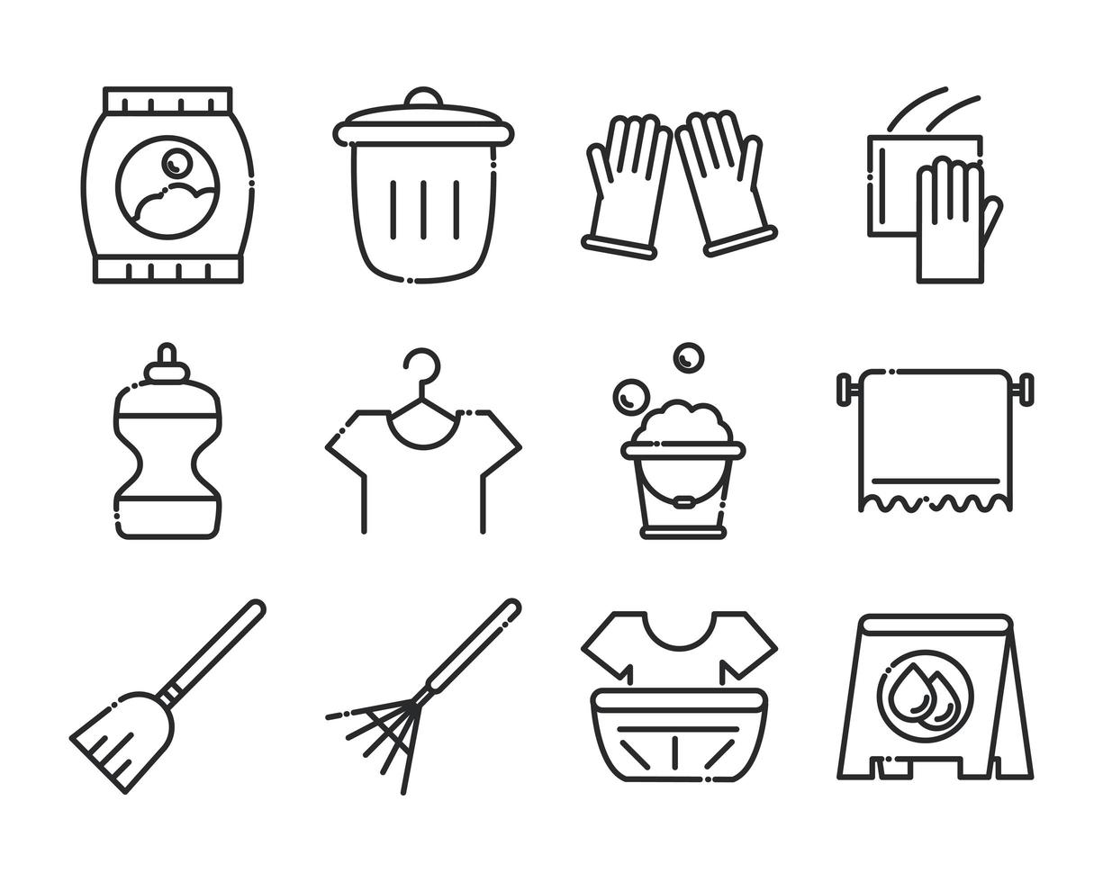 pulizia set di icone per l'igiene domestica icona dello stile della linea di igiene domestica vettore