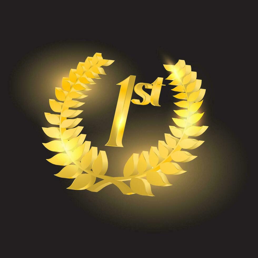 3d d'oro alloro ghirlanda con primo numero. il concetto per il primo posto premio nel il cerimonia evento vettore